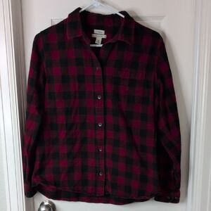 L.L. Bean Red and Black Plaid Button Down Shirt